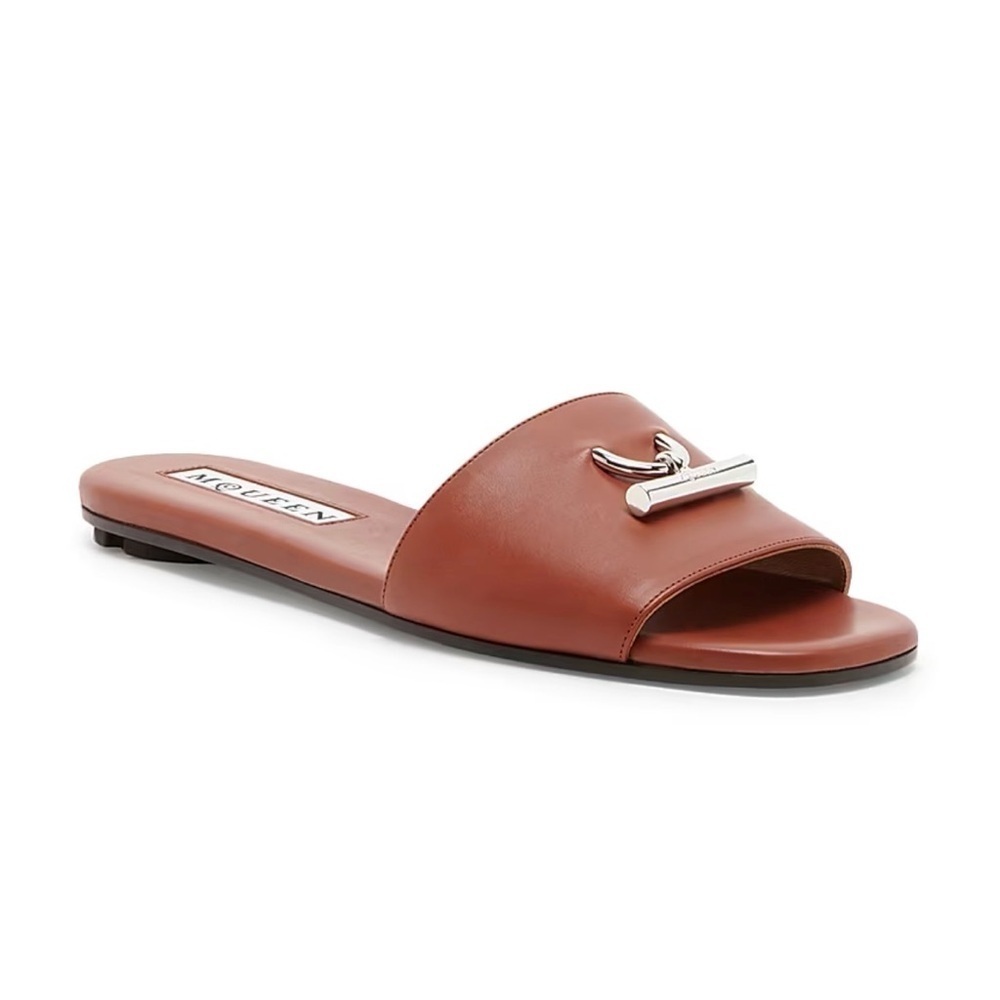 Alexander McQueen T-Bar slip-on slides. Size 36.5
Cognac. New in box  AUTHENTIC
